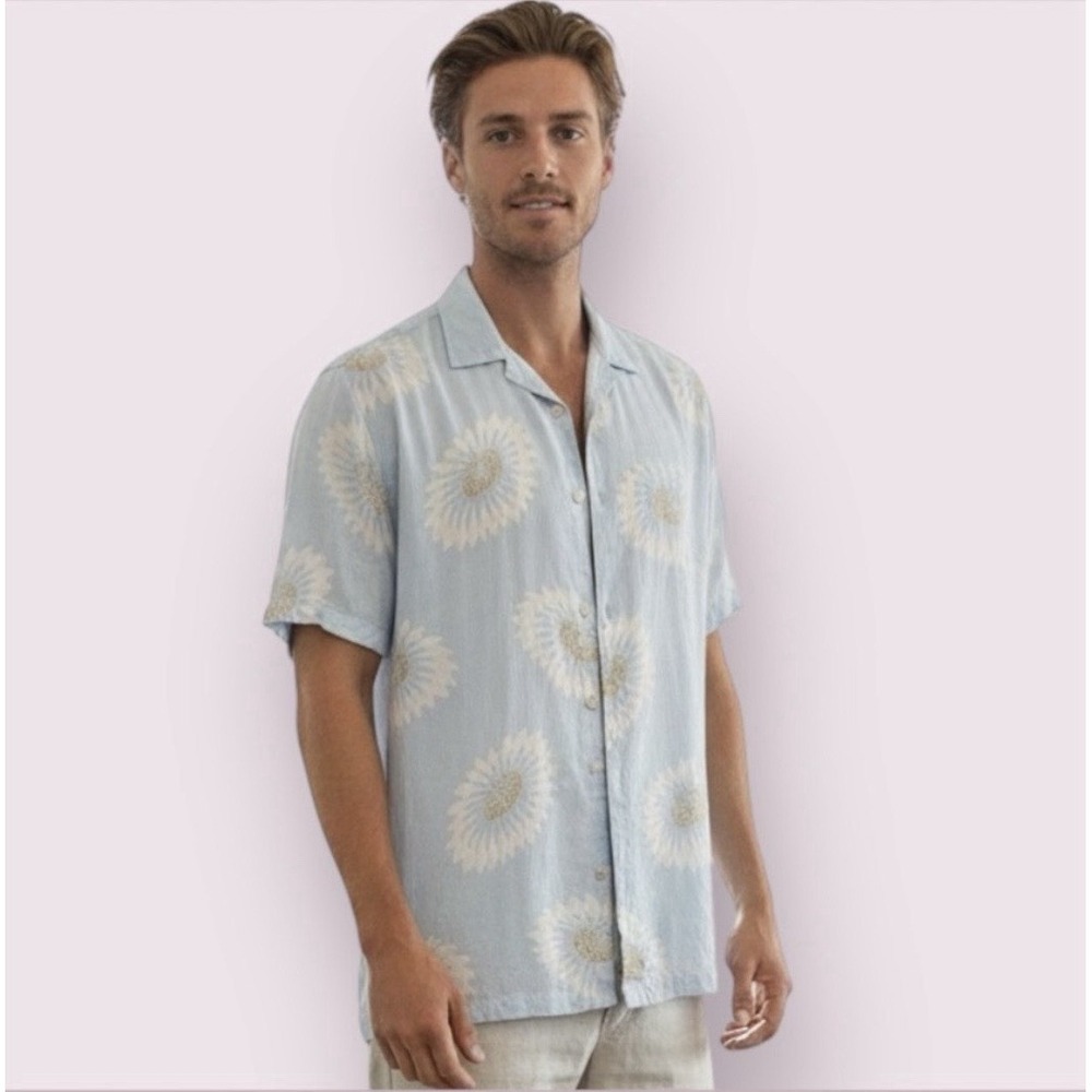 NWT Folk Clothing Linen Shirt Men's Sz M Summer Collared Button Up $155